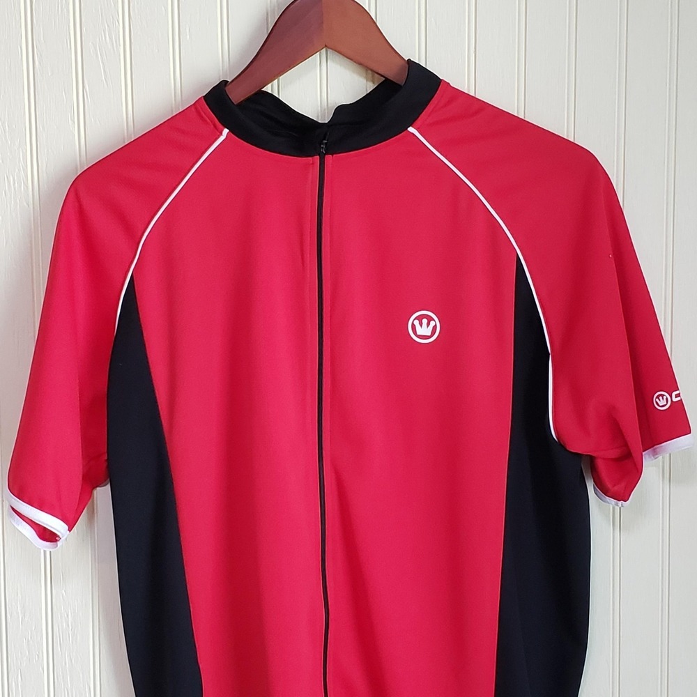 Canari Cycling Jersey Large Red Black Full Zip Short Sleeve Mens Bike Shirt Top